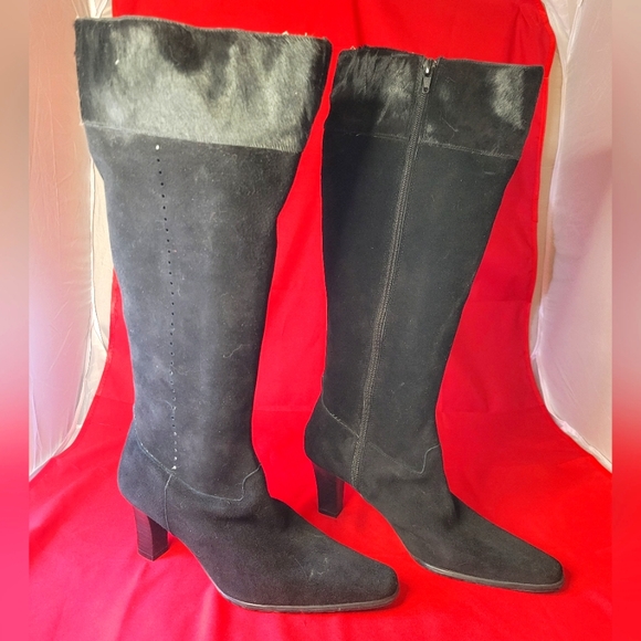 Suede and Cow Hide Wide-Calf Boots - Picture 1 of 4